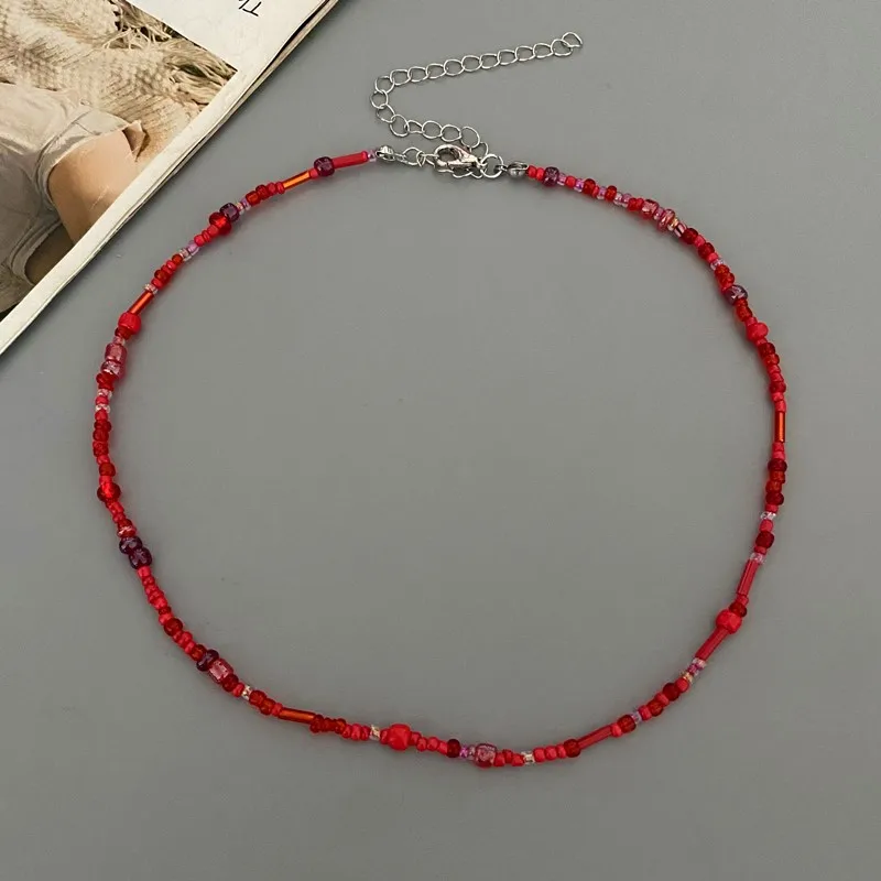 1 pc Irregualr Glasses Beads Choker Necklace for Women Fashion Trendy Popular Short Neck Jewelry Colorful Necklace  Wholesale