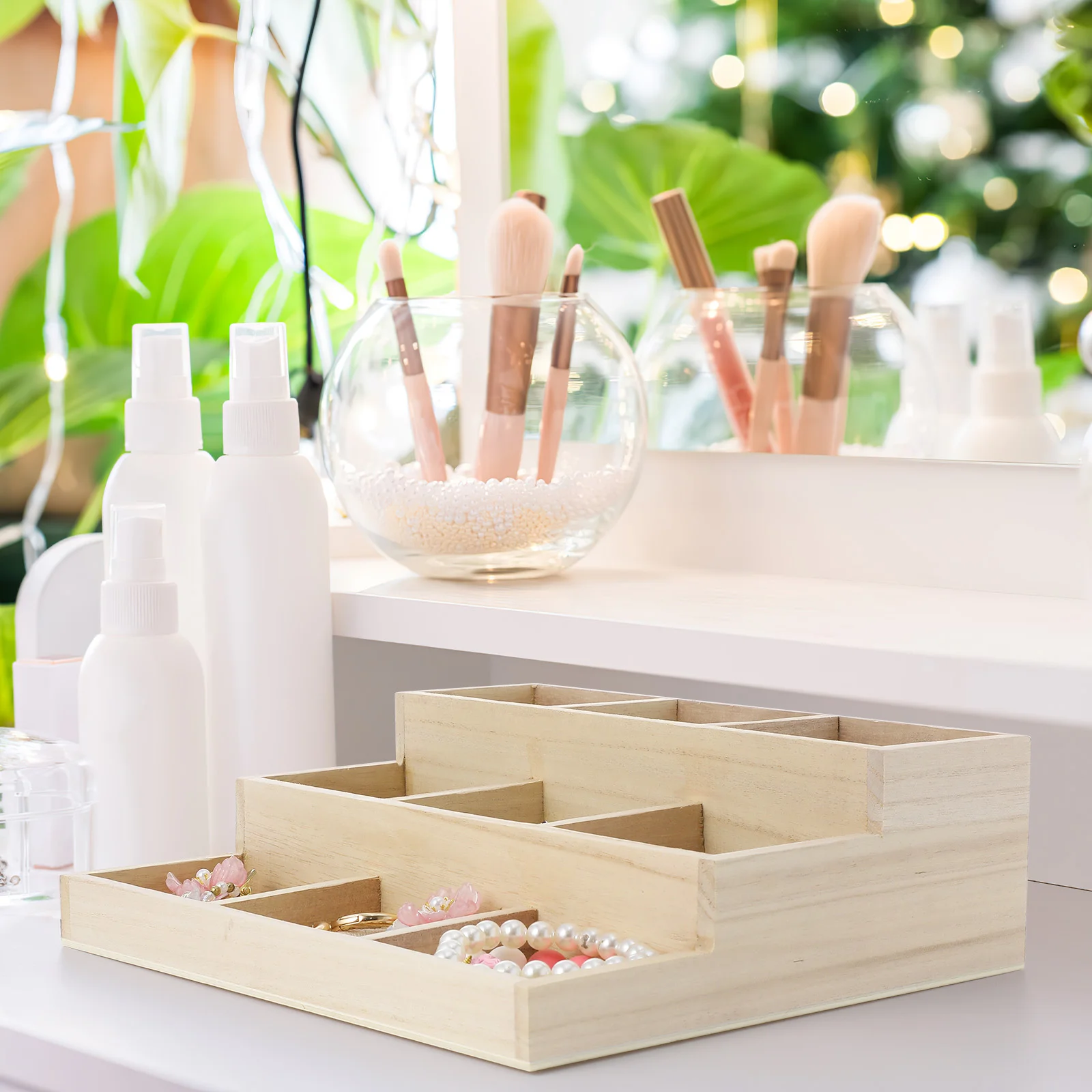 Présentoir de table en bois, boîte de rangement pour boucles d\'oreilles synchronisées, décor vintage