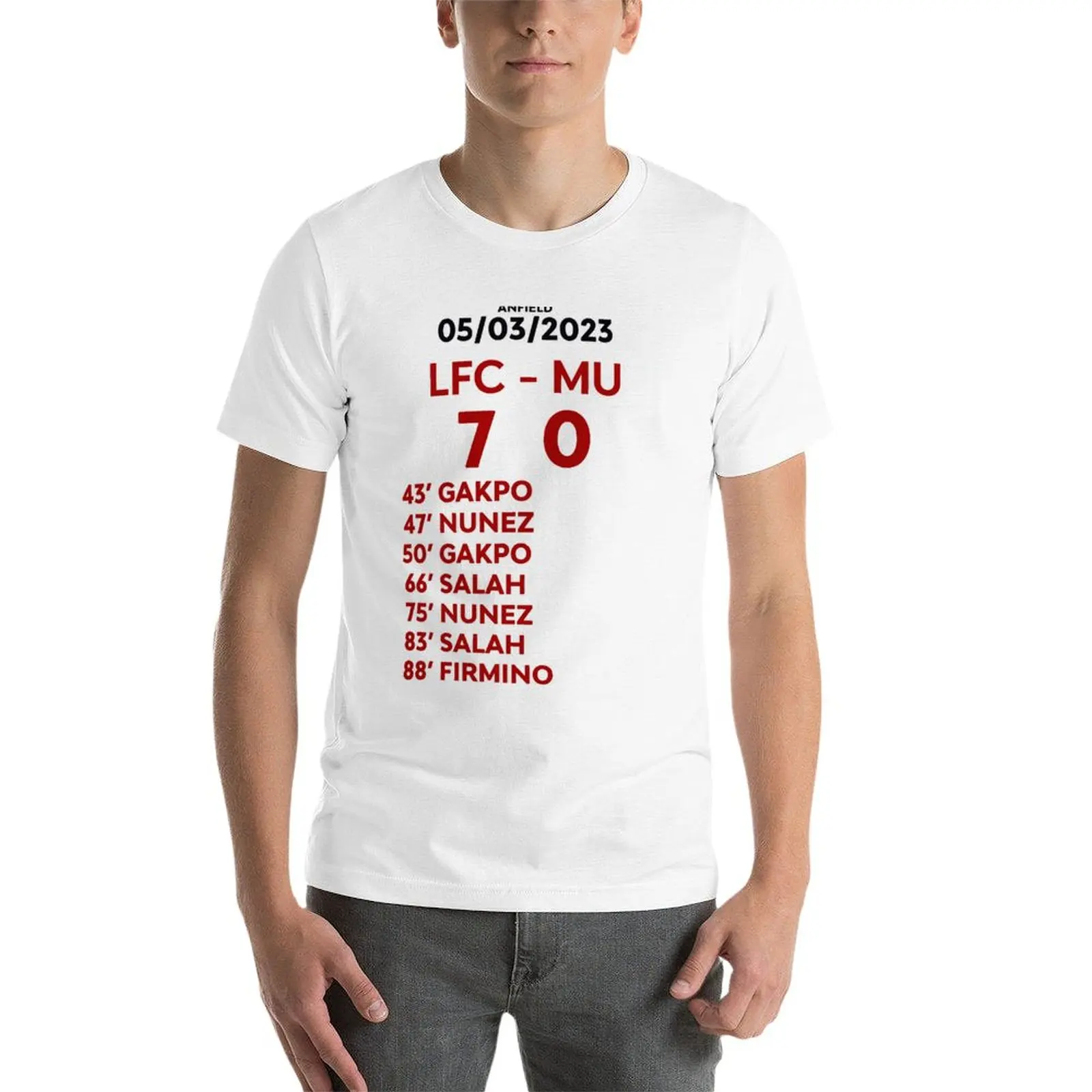 Camiseta gráfica masculina, LFC 7-0 MU, tops de tamanho grande, roupas masculinas, engraçadas, novas