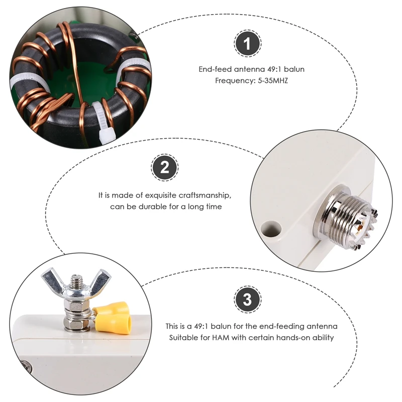 1:49 - 49:1 Balun For HF Short Wave Four Band 5-35MHZ End Fed Half-Wave EFHW Antenna 100W HAM