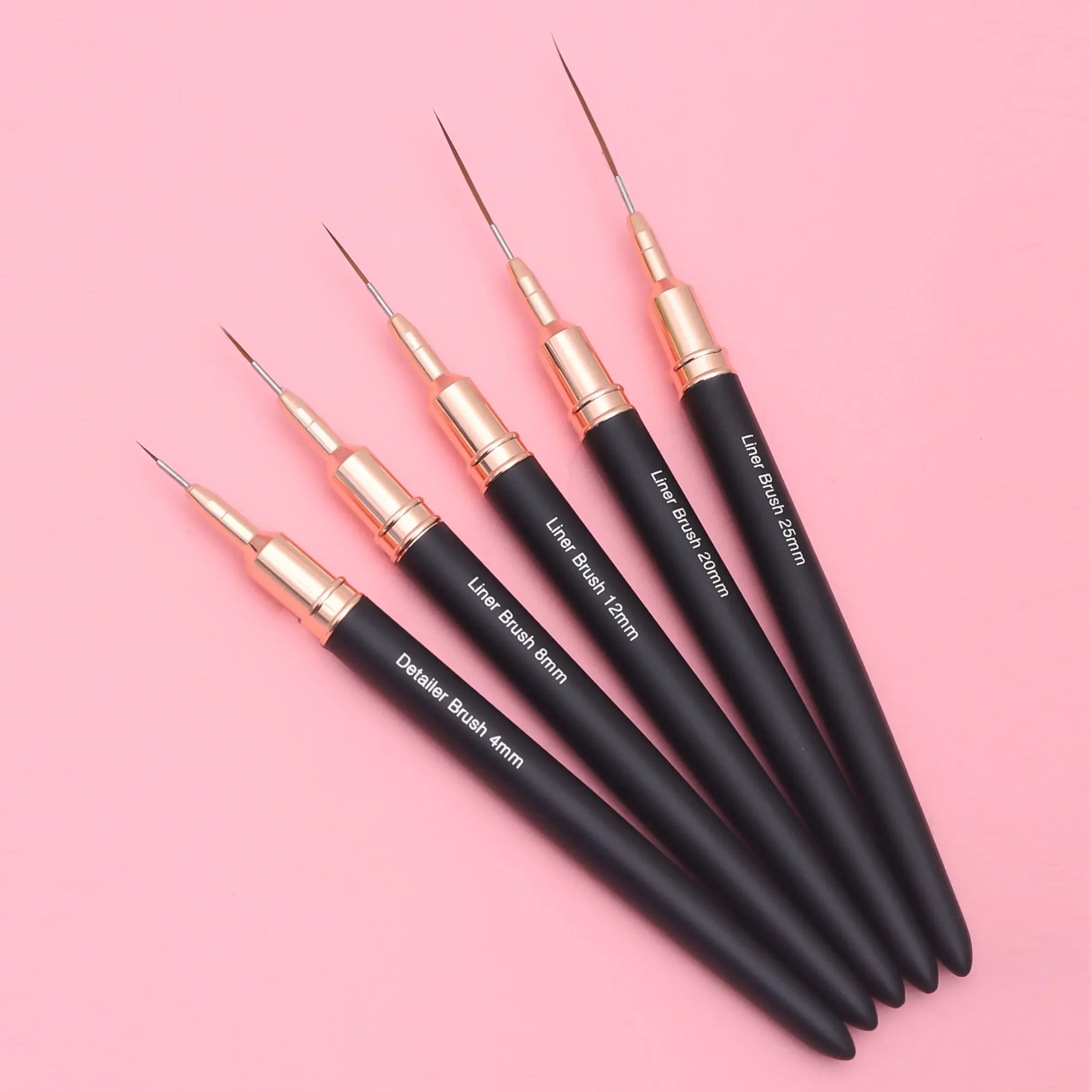 5pcs Black Nail Art Liner Brushes Set Detailer Striping Brush Flower Painting Drawing UV Gel Polish Painting Manicure Tools