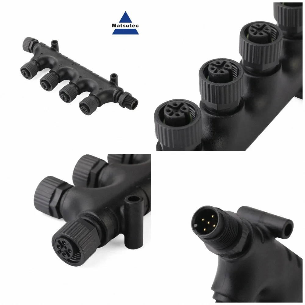 MC_N2K-6PT For NMEA 2000 9 Port T Connector, N2K 6 Ports Tee Connector M12 5 Pin IP67 Waterproof for Garmin Lowrance Networks
