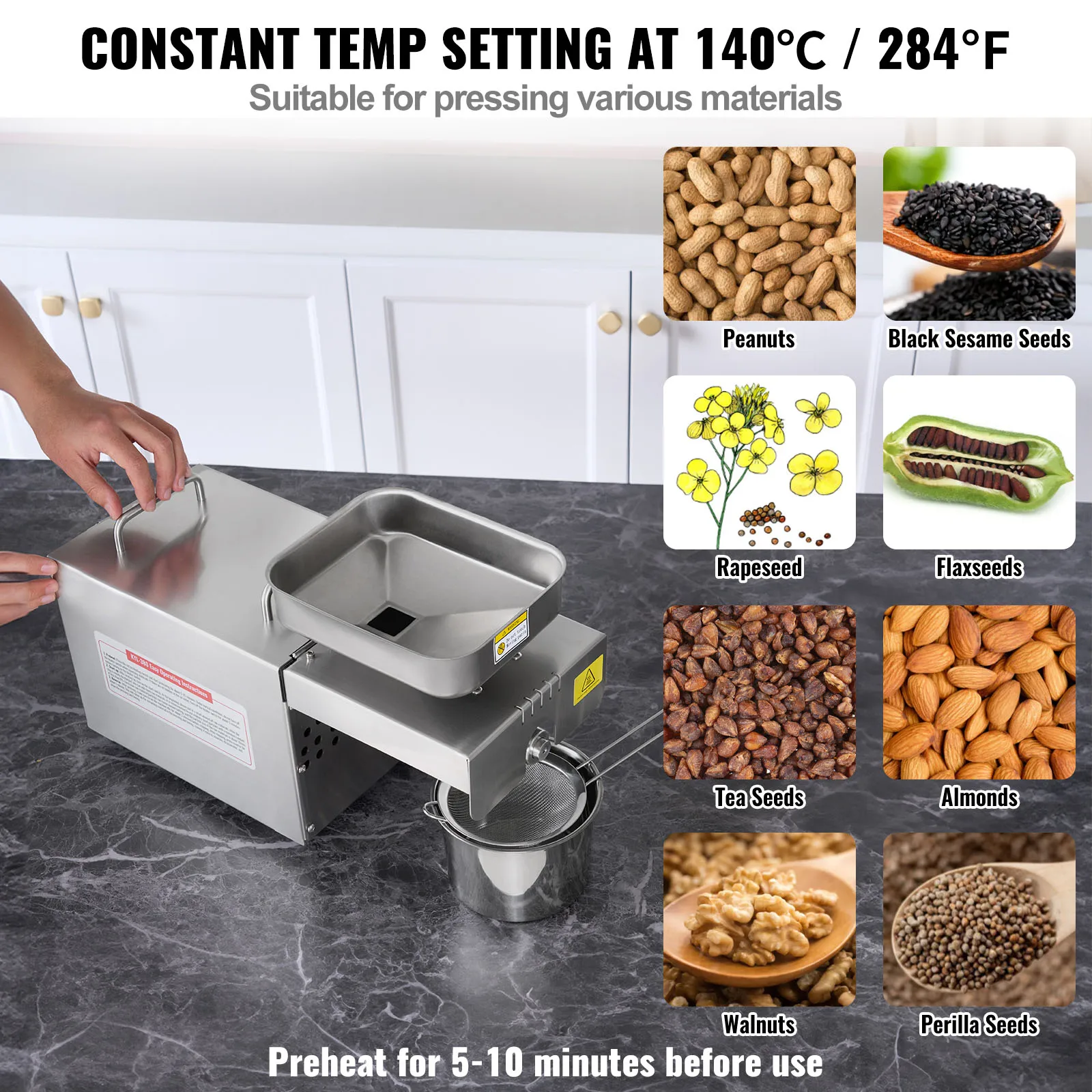 ماكينة ضغط الزيت الكهربائية من SucceBuy ماكينة استخراج الزيت من الفولاذ المقاوم للصدأ ماكينة ضغط ساخن لبذور السمسم والفول السوداني وبذور الشاي وبذور اللفت #3