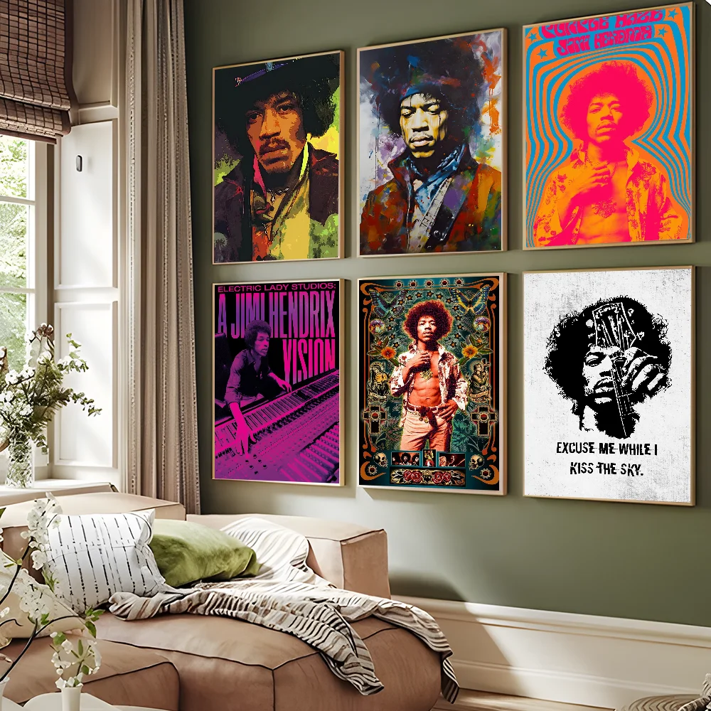 Jimi Hendrix Anime Posters Sticky Whitepaper Prints Posters Artwork Kawaii Room Decor