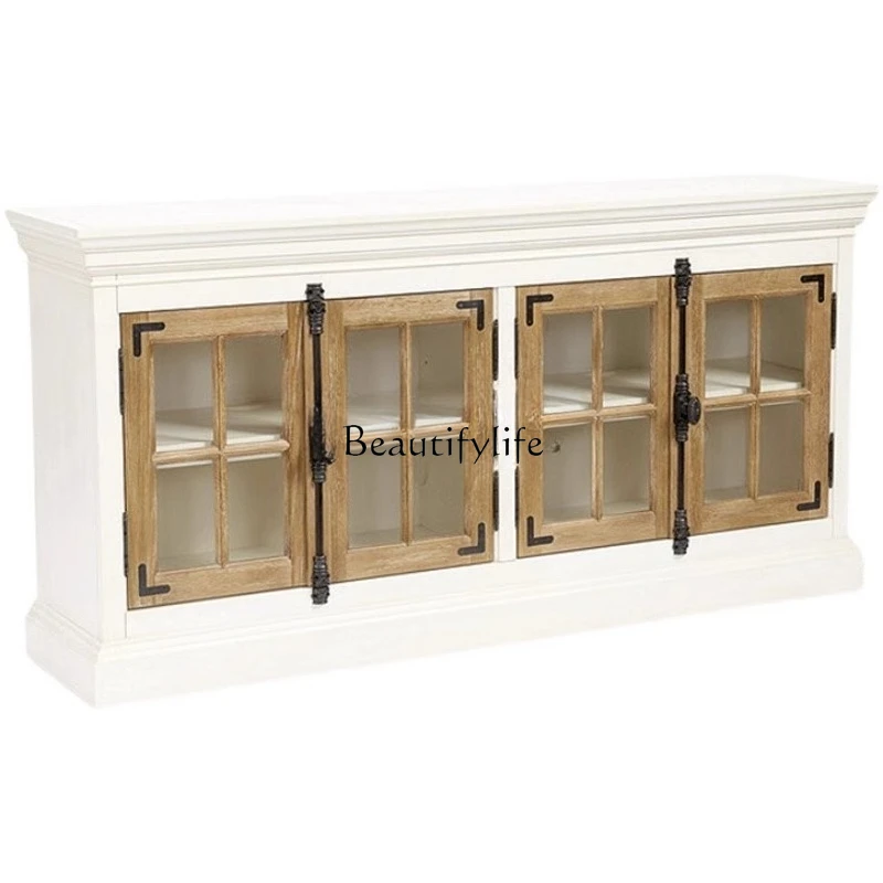 

Cream wind solid wood restaurant side cabinet wine display French white decorative cabinet