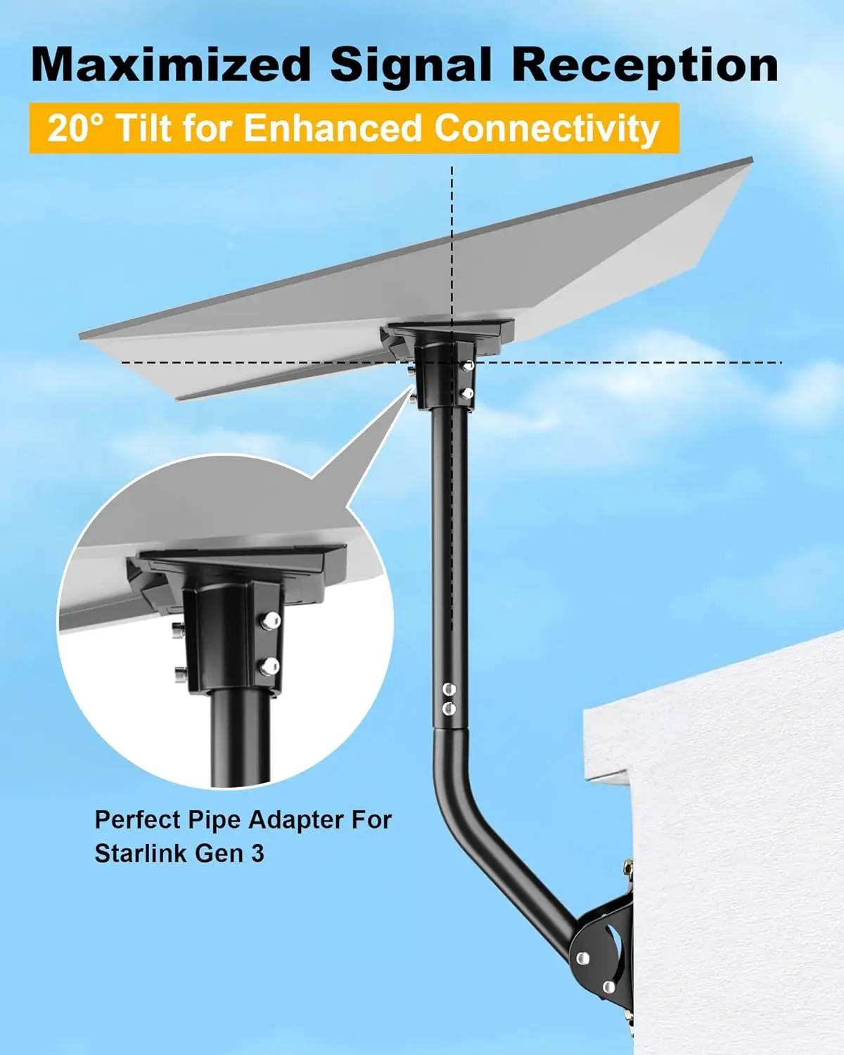 Starlink Gen 3 Heavy Duty Aluminum Alloy Pole Adapter 360 Rotatable Waterproof Wall/Roof/Pole Mounting Kit Satellite RV
