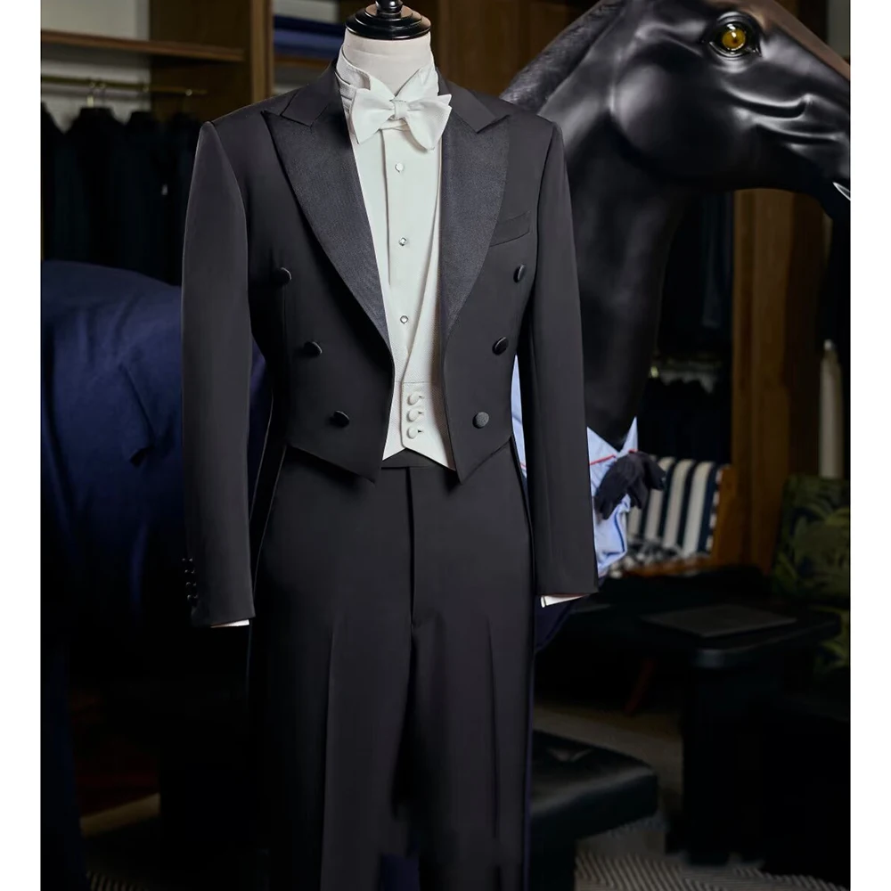 

Classic Elegant Black Men's two Pieces Set Suit Set Peak Lapel Male Blazer Pants Sets Slim Fit Bridegroom Wedding Banquet Suit