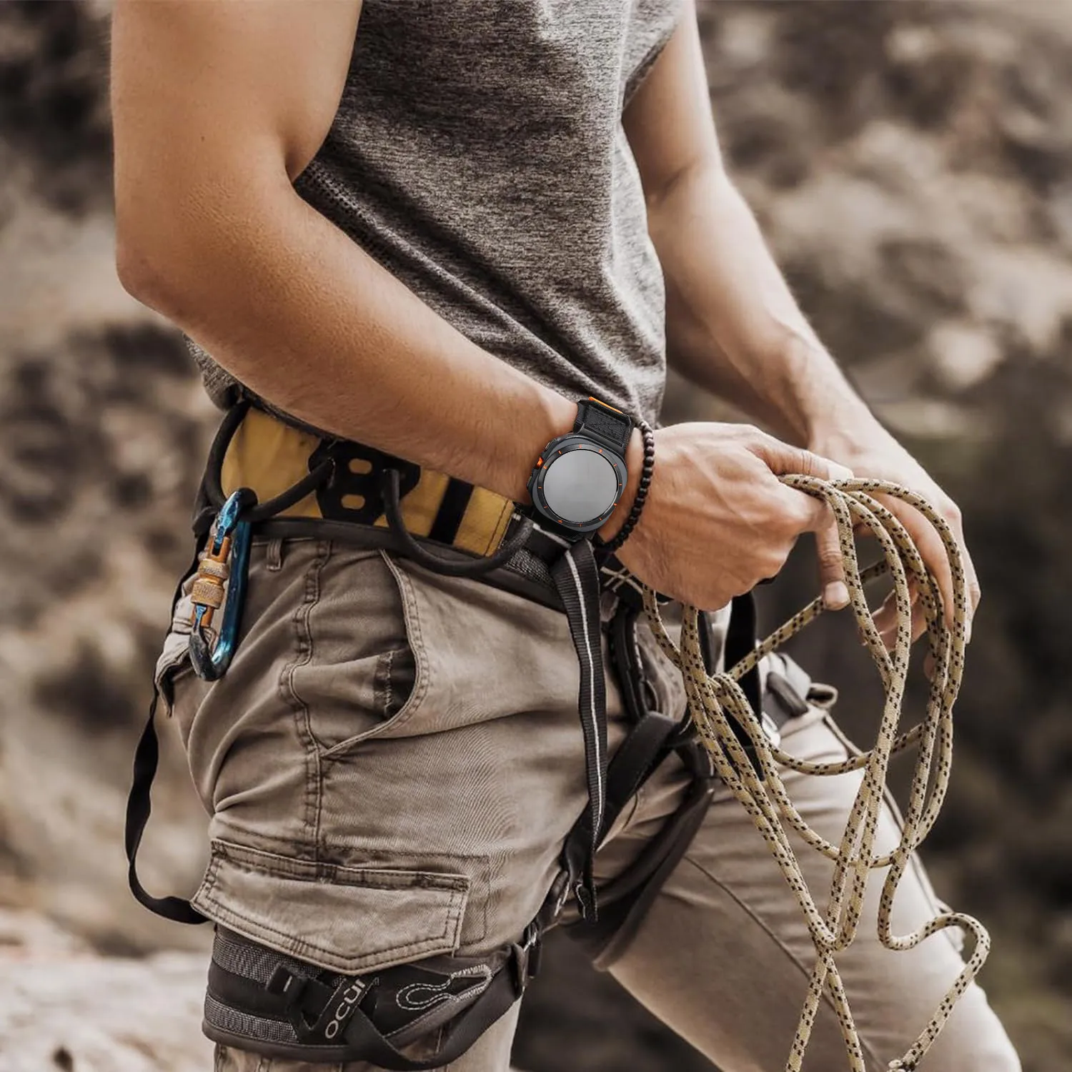 سوار مضفر متوافق مع ساعة سامسونج جالاكسي الترا 47 ملم (طراز 2024/2025) سوار بديل، حزام حلقة من النايلون للرجال #6