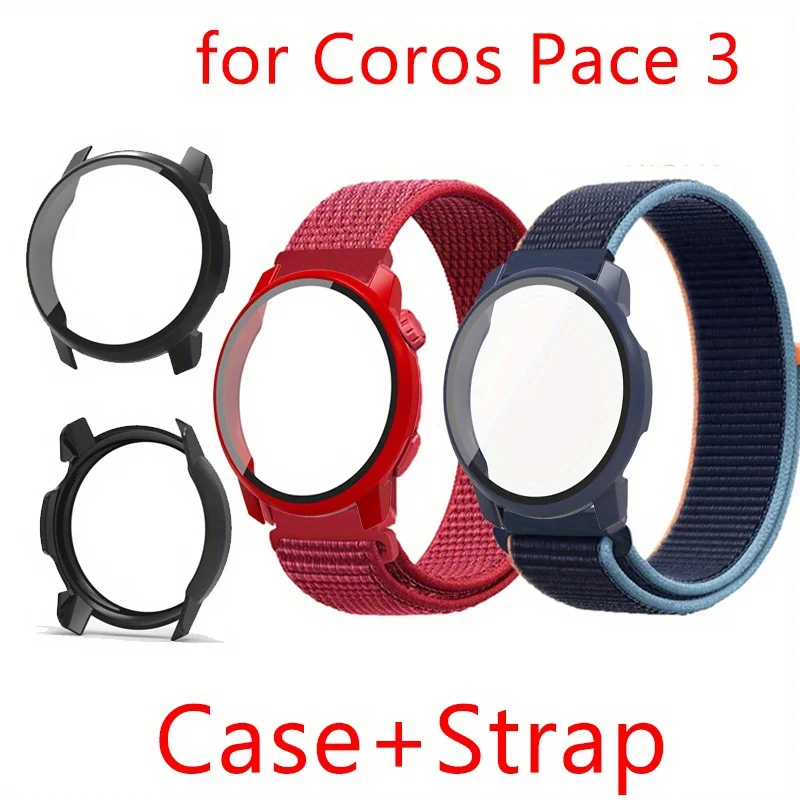 2in1 ل Coros Pace 3 Smartwatch حافظة غطاء من الزجاج المقسى واقي للشاشة Pace3 حزام ساعة من النايلون سيليكون باند