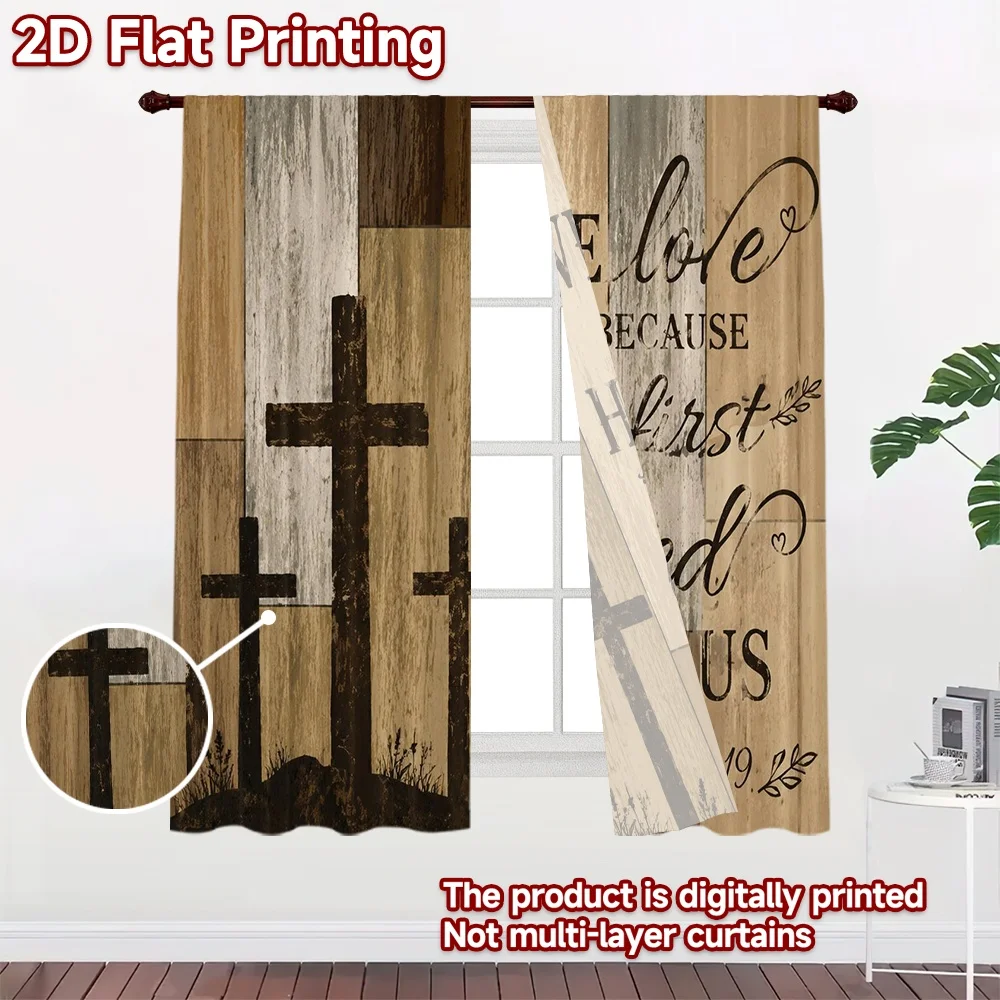 2D FLAT PRINTING 2pcs Curtains (Without Rod) Easter Three Crosses Message Contemporary Modern Curtains Versatile Durable