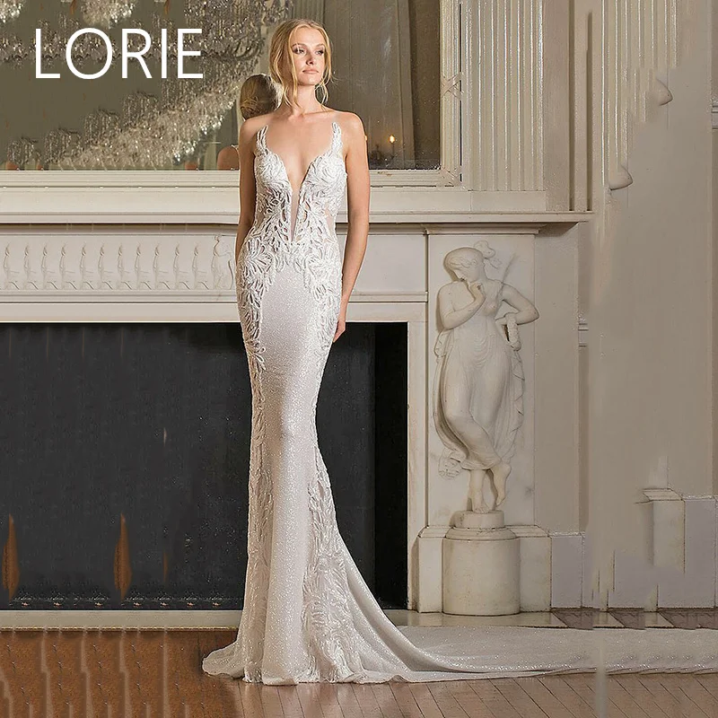 LORIE Mermaid Lace Applique Wedding Dresses Hollow Gauze Perspective Sleeveless Bridal Gown Backless Bride Gown Customized 2025