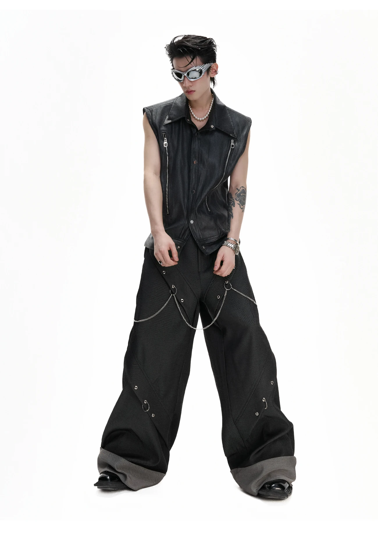 Korean Version of Fashion Trend Rivet Chain Wide-leg Pants Handsome Boy Teen Irregular Design Loose Casual Trousers