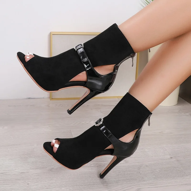 High Quality Peep Toe Boot Stilettos Jazz Dance Indoor Suede Sole Customizable Latin Dancing Outdoor Sexy Stilettos Hollow out