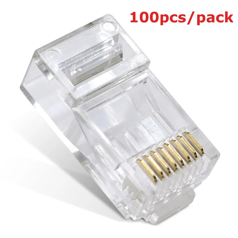 RJ45 Connector 8P8C, Cat6E Lan Tools, Network Utp Crimping Kit, Cat5e Ethernet, Shielded Giga Plug Crimper for Internet, 100Pcs