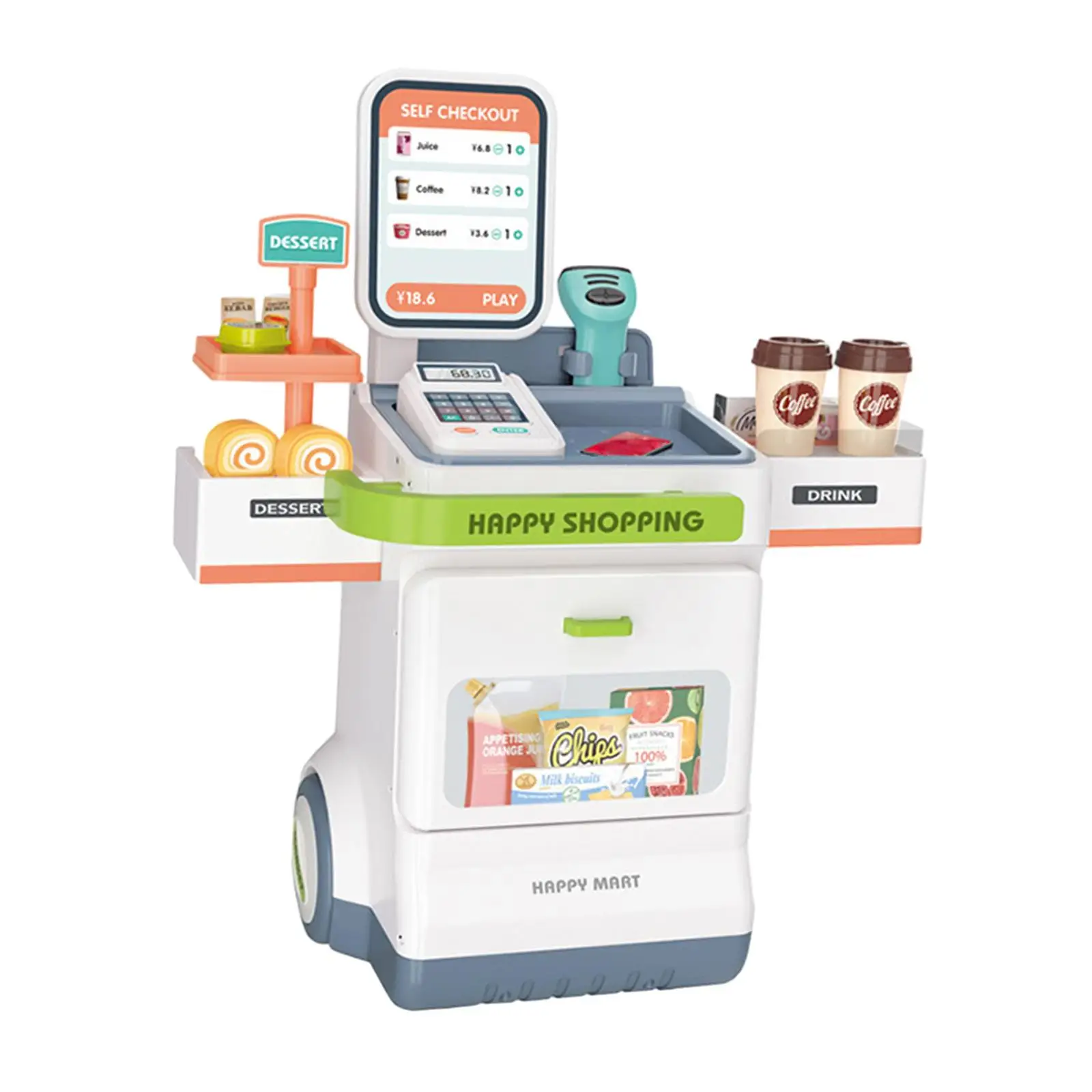 Pretend Play Supermarket Cashier Toy for Kids with Cash Register Scanner Sound Light ABS Plastic Educational Playset Gift for