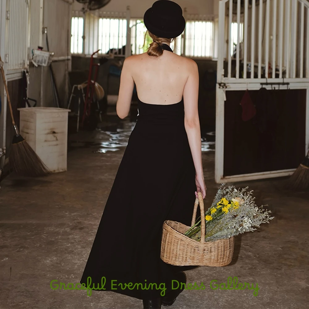 Exquisite Halter Jersey Evening Dress Fashion Backless Sleeveless Customized Celebrity Gowns Delicate Lace Buttons Prom Dresses