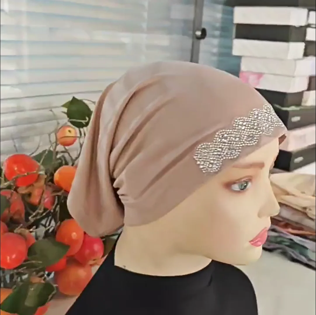 Rhinestone Underscarf Women Headscarf Muslim Inner Hijab Hat Jersey Undercap Beanie Tube Turban Cap Wrap Handband Turbante Mujer
