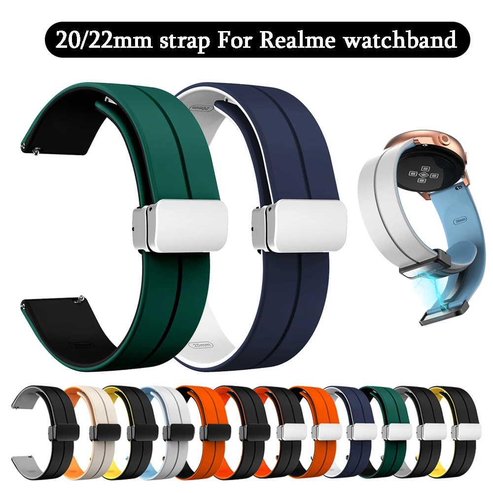 Watch strap For Realme watch 2/S Pro/T1 Smartwatch bracelet for Realme watch 20/22mm black/silver magnetic button correa Ремень