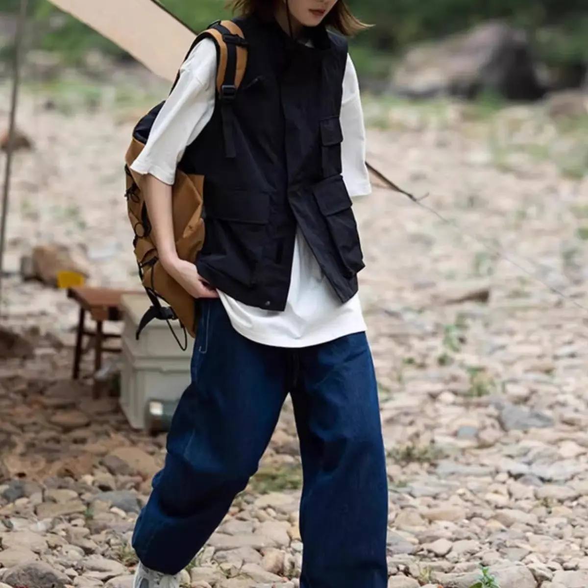 Unisex Outdoor Utility Vest Vintage Workwear Large Pocket Breathable Sleeveless Waistcoat for Hiking Camping Gorpcore Layering