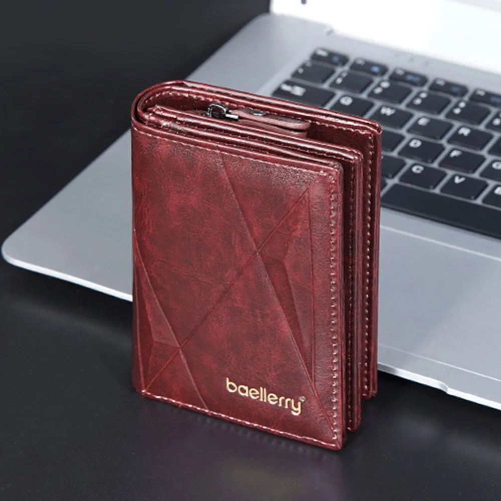 

High Quality PU Leather Men's Short Wallet Soft Casual 2 Fold Wallets Classics Zipper Men Card Holder Daily Use