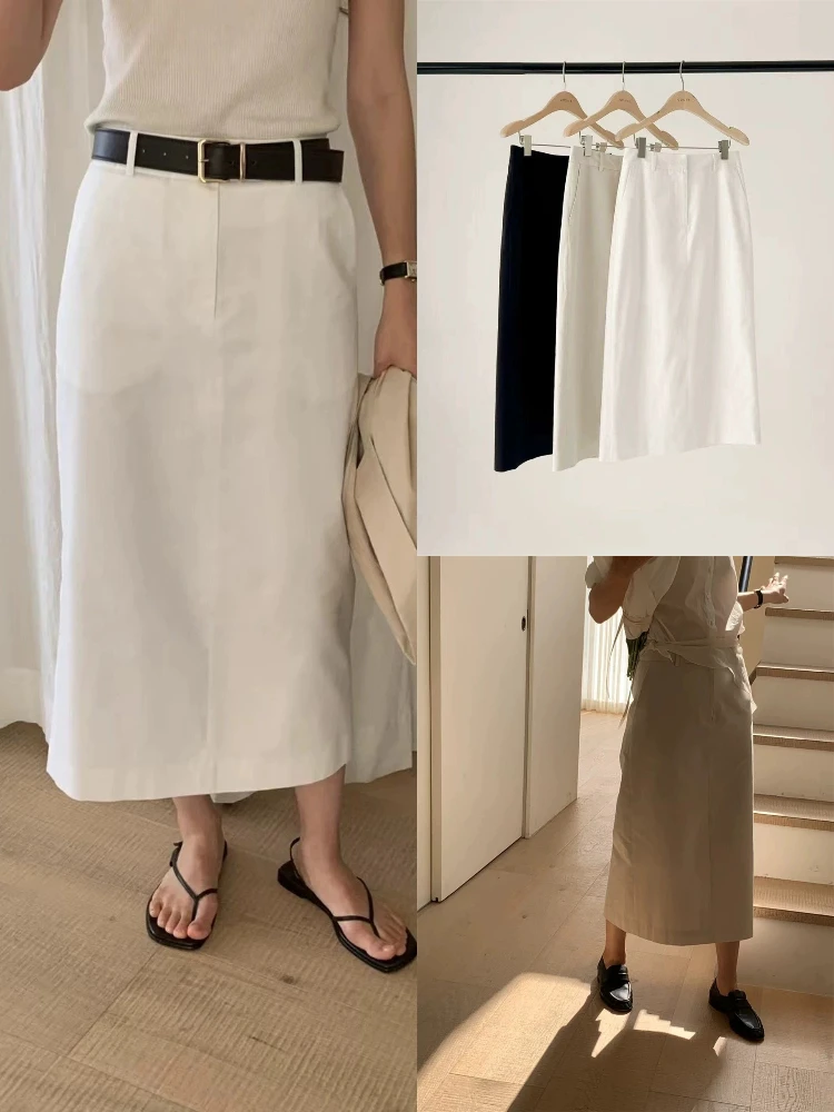 ارتفاع الخصر مستقيم الساق ميدي تنورة الصيف Dongdaou بسيطة تنوعا التخسيس ألف خط ميدي تنورة للنساء Faionable عادية S...