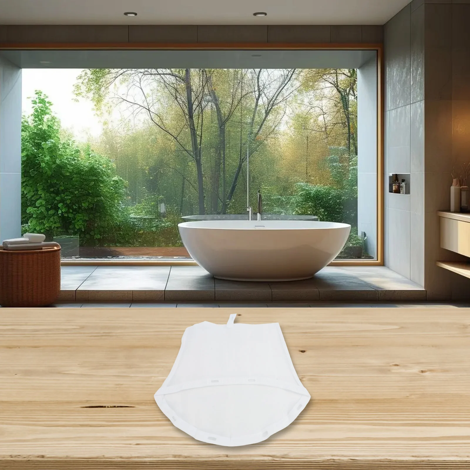 

Nylon Mesh Bath Tub Filter designed with Seven Clips to Easily Attach and Remove While Capturing Debris Effectively