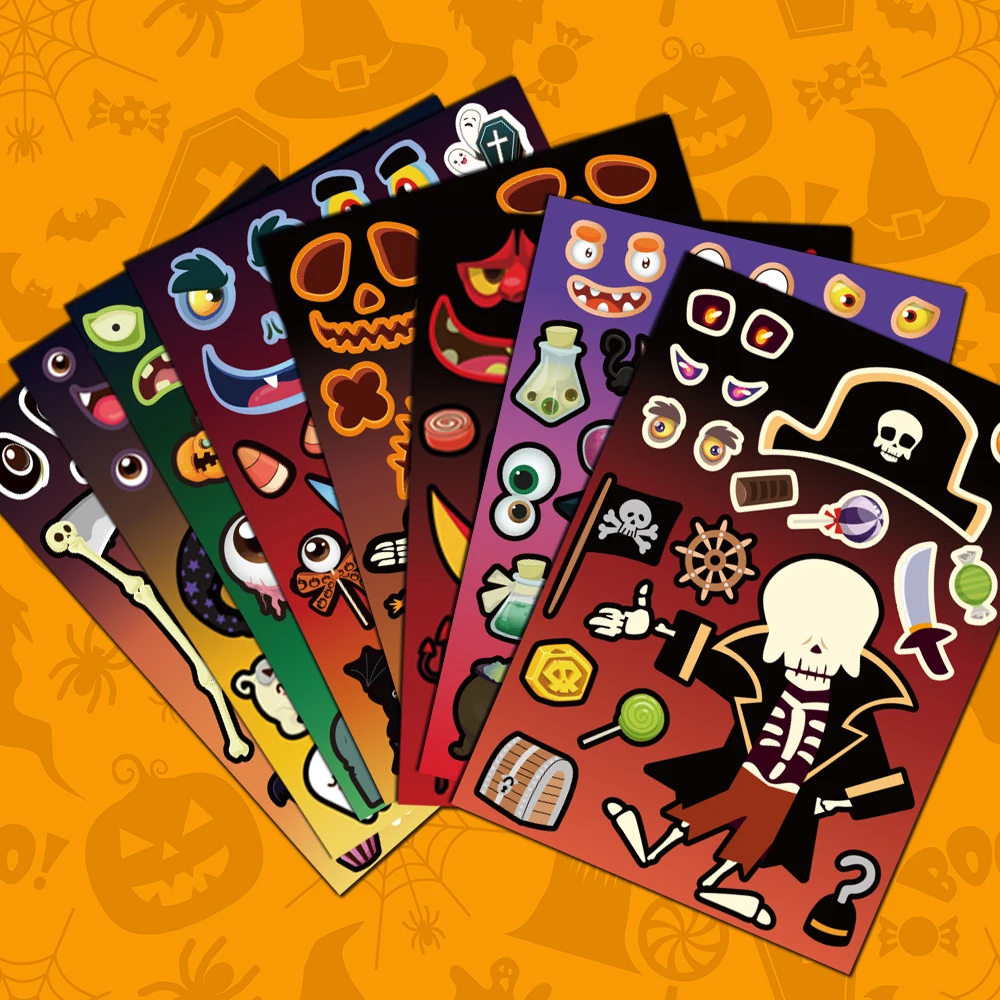 

Halloween Themed Party Children's DIY Skull Bat Self-Adhesive Stickers Children's Combination Stickers Party Decoration Supplies