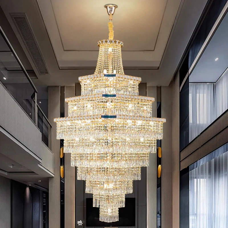 2025 New Light Luxury Crystal Chandelier, Large Hollow Pendant Light for Villa Living Room, High Ceiling Duplex Staircase Mezzan
