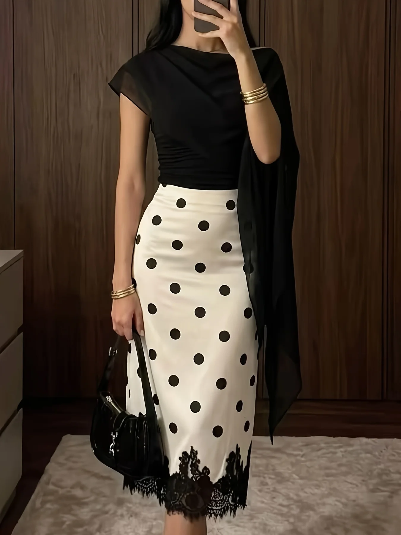 Skirts for Women Women Skirt Fashion Summer Skirts Elegant Dot Lace High Waist Package Hip Midi Skirt Women Faldas