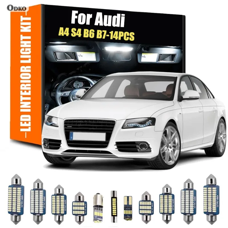 

Для Audi A4 S4 B6 B7 14 шт. светодиодный комплект внутреннего освещения для автомобилей, запчастей и аксессуаров, автомобильные фары, сигнальная лампа, автомобильные аксессуары