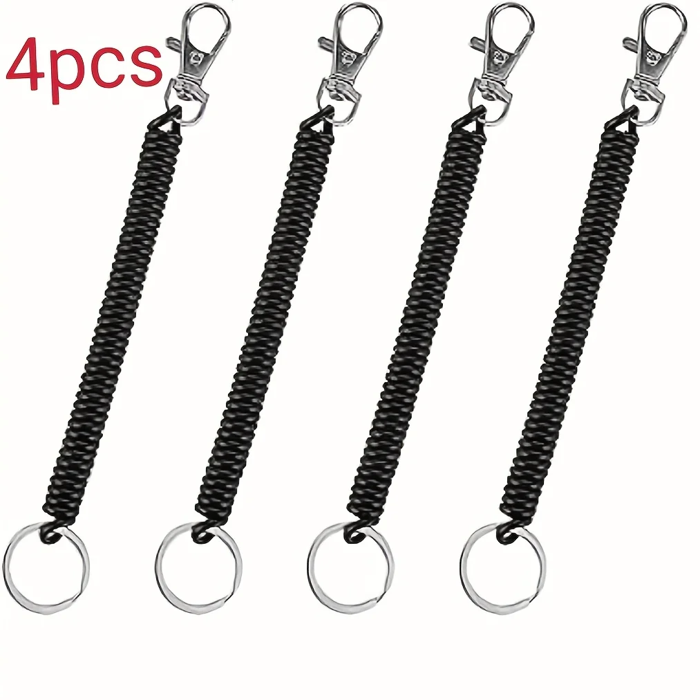 4 pièces, porte-clés rétractable à ressort, cordon enroulé avec anneau porte-clés et fermoir mousqueton, porte-clés élastique anti-perte