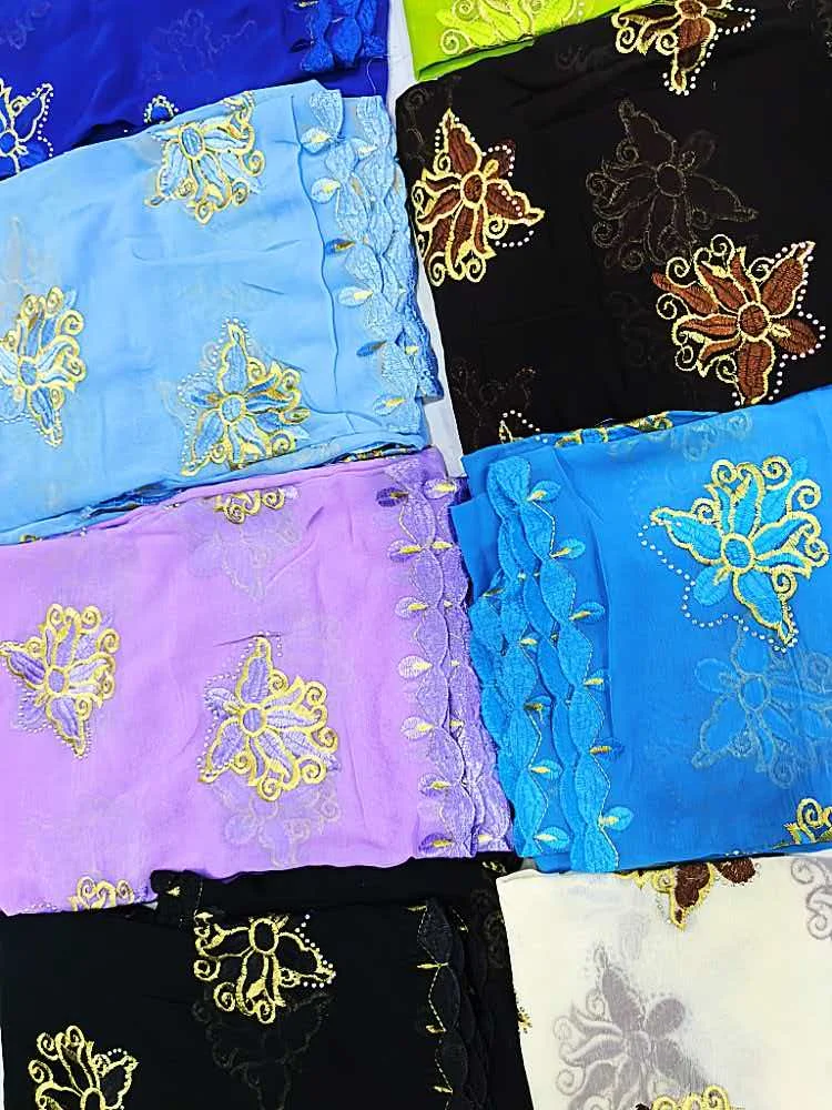 Schal Muslimische Afrikanische Tücher Chiffon Gute Qualität 2026 Neueste Afrikanische Muslimische Islamische Hijab Dubai Stickerei Schal Kashkha Dubai – Detail 3