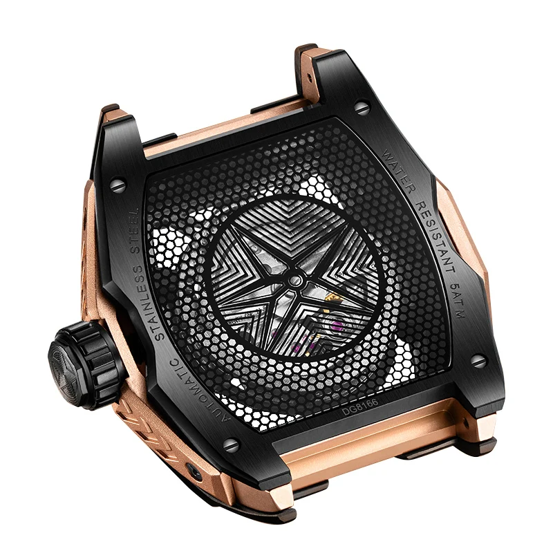 دانيال جورمان DG8166 ساعة أوتوماتيكية هيكل عظمي برميل حافظة سيليكون حزام مضيئة مقاوم للماء ساعات آلية رياضية للرجال