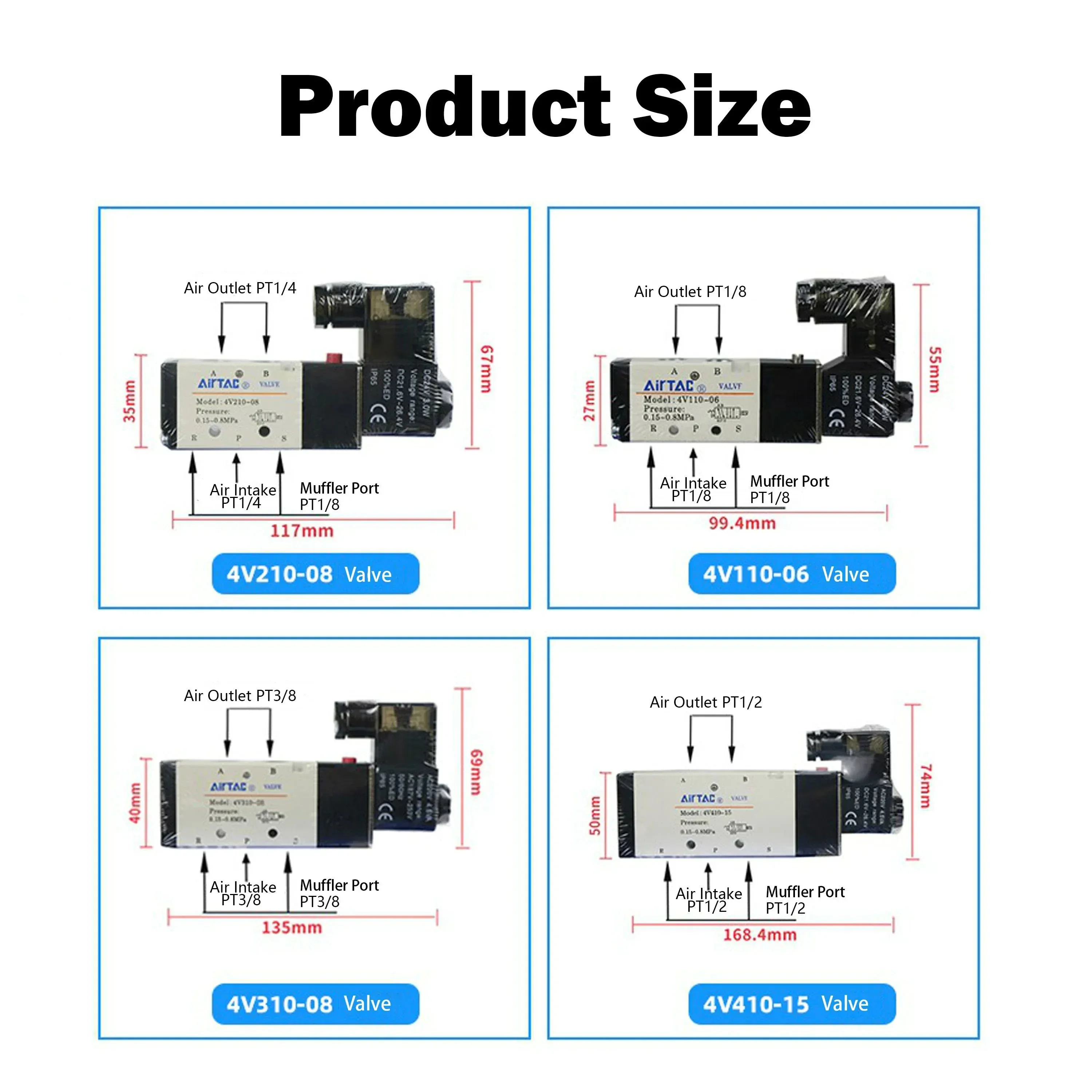 AirTAC 4V110-06 4V210-08 4V310-10 4V410-15 Pneumatic electric solenoid valve Direction control solenoid valve 12V 24V 110V 220V