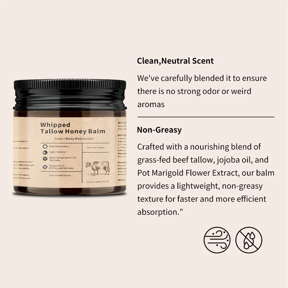 Bálsamo hidratante de miel Tallow de ternera que mejora la crema facial áspera no grassa, crema hidratante facial rejuvenecedora Tallow para cara y cuerpo