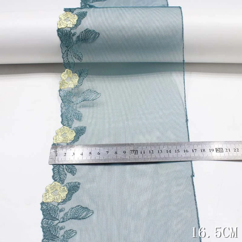 28Yards Floral Embroidered Lace Trim Green Fabric Doll's Dress Sleeve Neckline DIY Curtains Sewing Trimmings