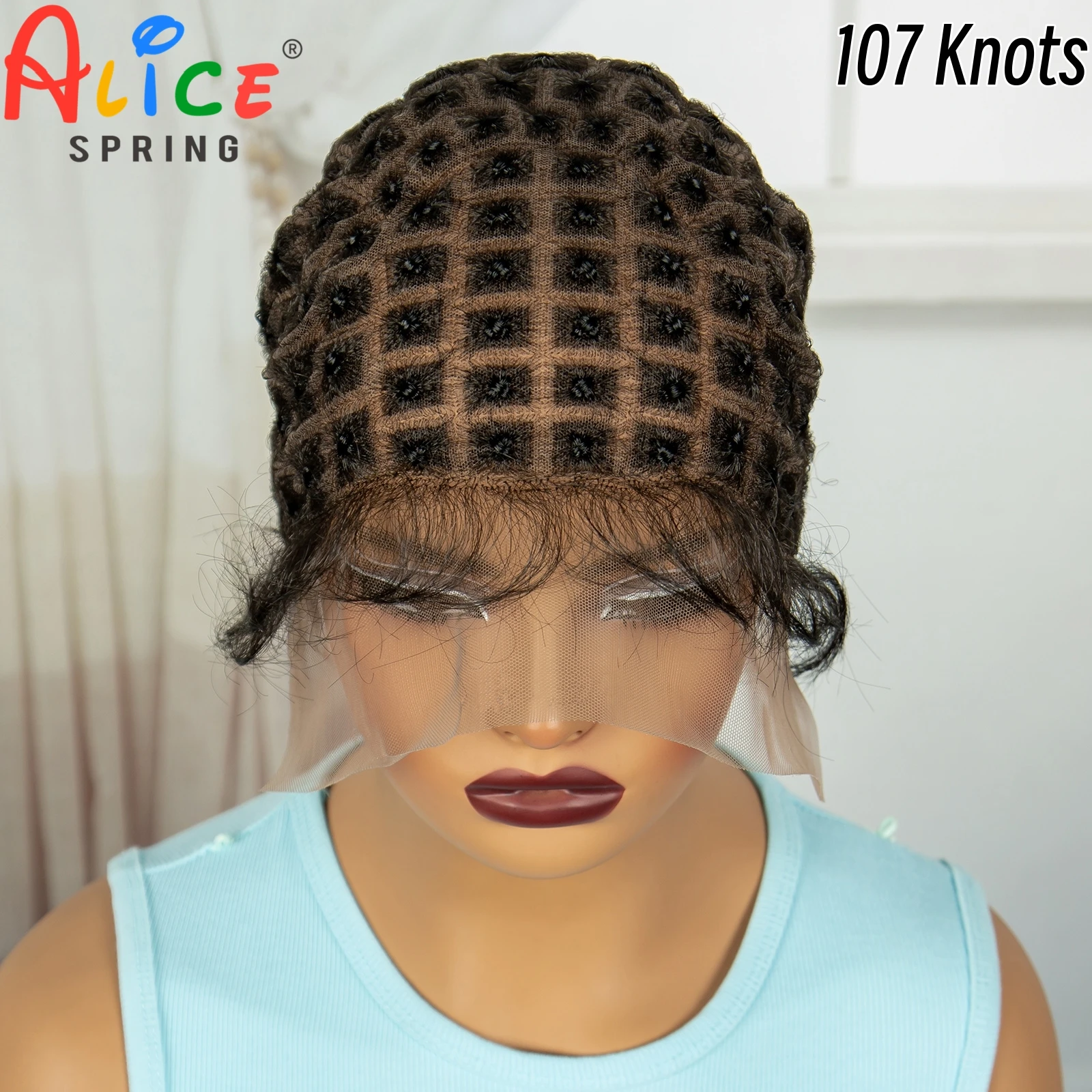 Topi Wig kepang renda penuh untuk wanita, Wig kepang untuk wanita warna hitam, pembuat kepang kotak tanpa simpul, topi Wig dengan rambut bayi