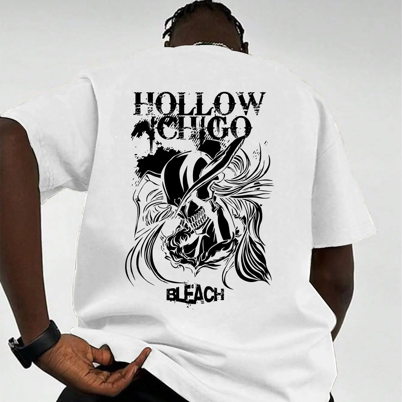 تي شيرت رجالي برسومات HOLLOW CHICAGO BLEACH" 100% قطن قابل للتنفس ومريح كاجوال بتصميم مستوحى من الرسوم المتحركة