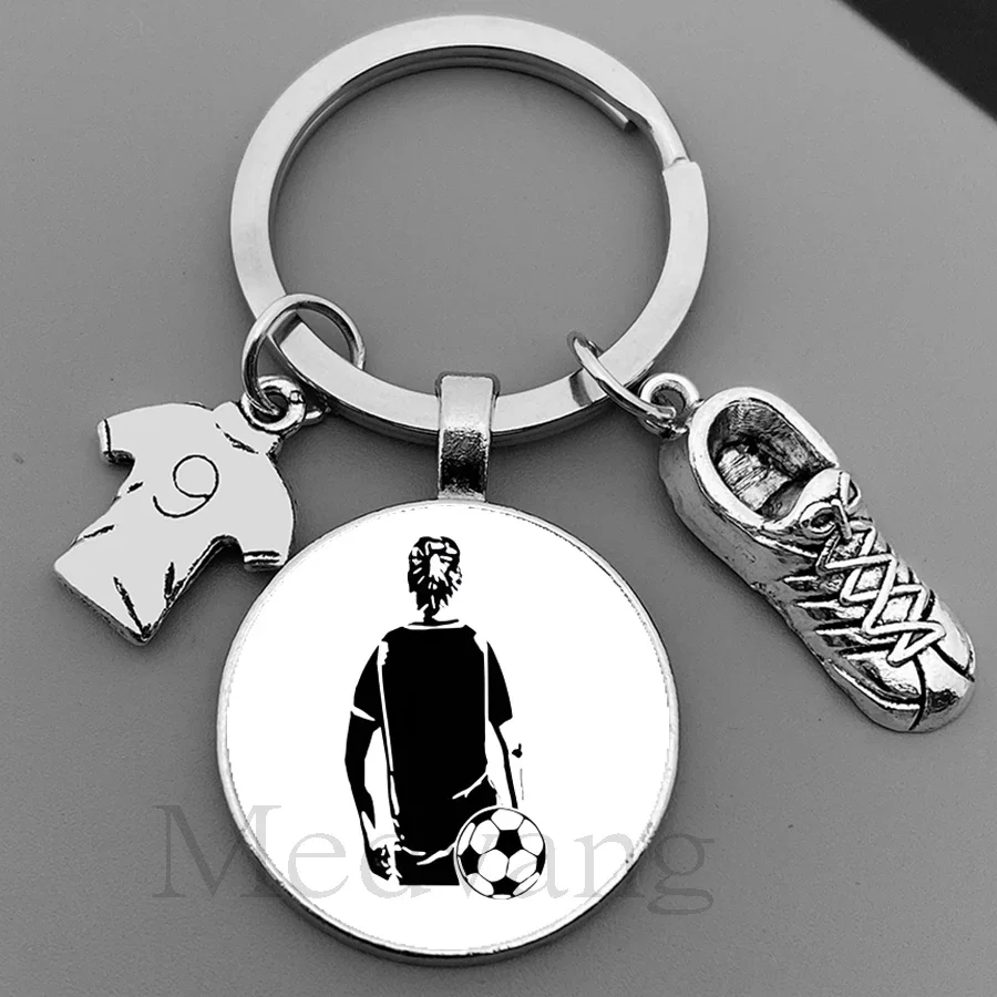 Football keychain boy girl silhouette art football player cabochon glass Keyring I Love football Gift Club Wholesale