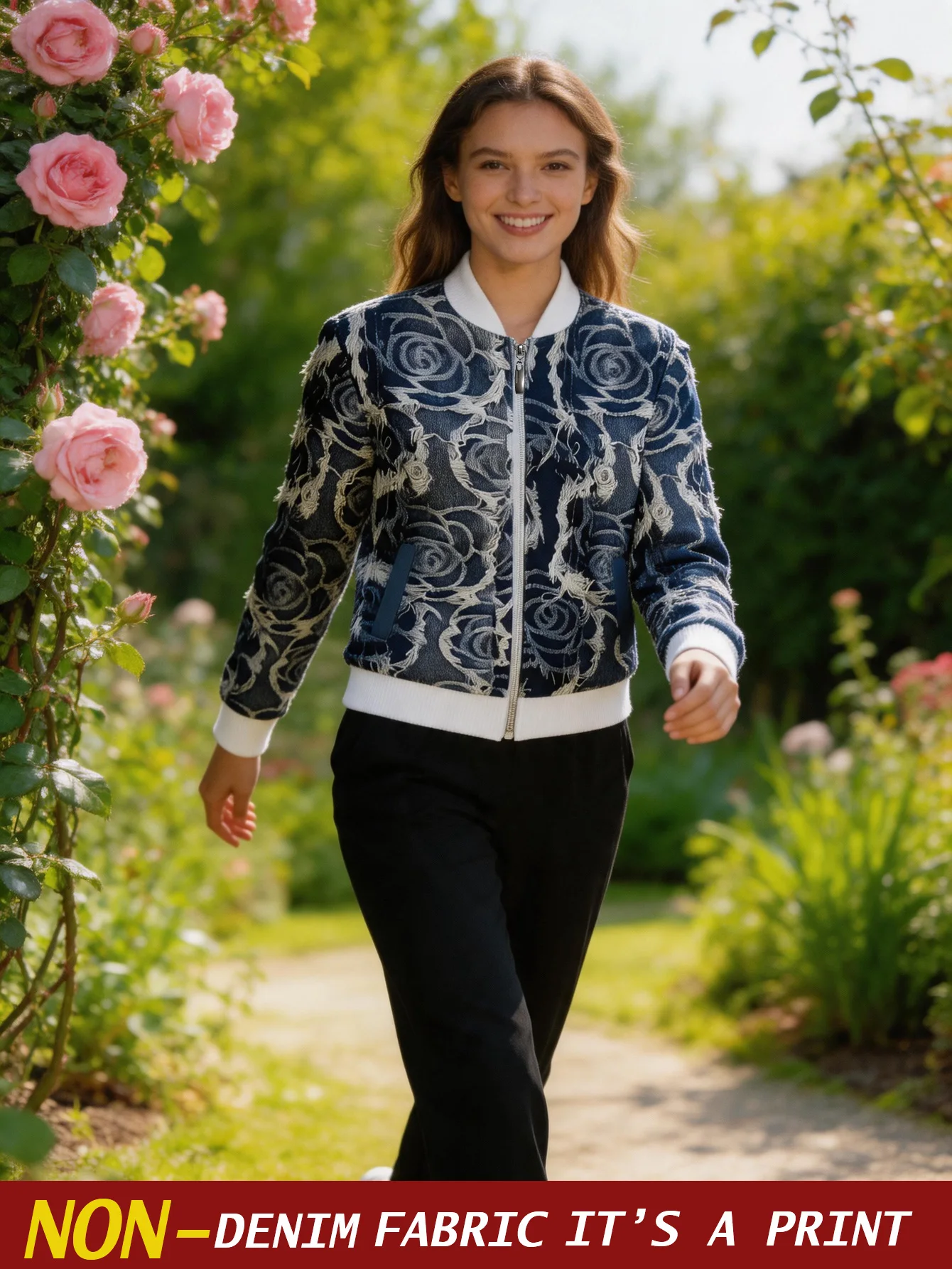 2026 new denim printed women's baseball jacket, women's slim fit top, autumn and winter baseball jacket