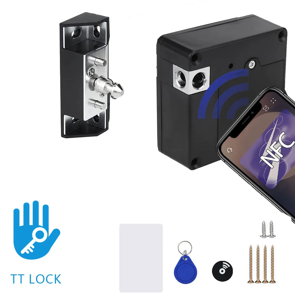 TT Lock 앱 스마트 서랍 잠금 장치, 전자 RFID 문짝 잠금 장치, 숨겨진 DIY 나무 캐비닛 문짝 잠금 장치, 13.56MHz RFID 태그 IC 카드, 신제품