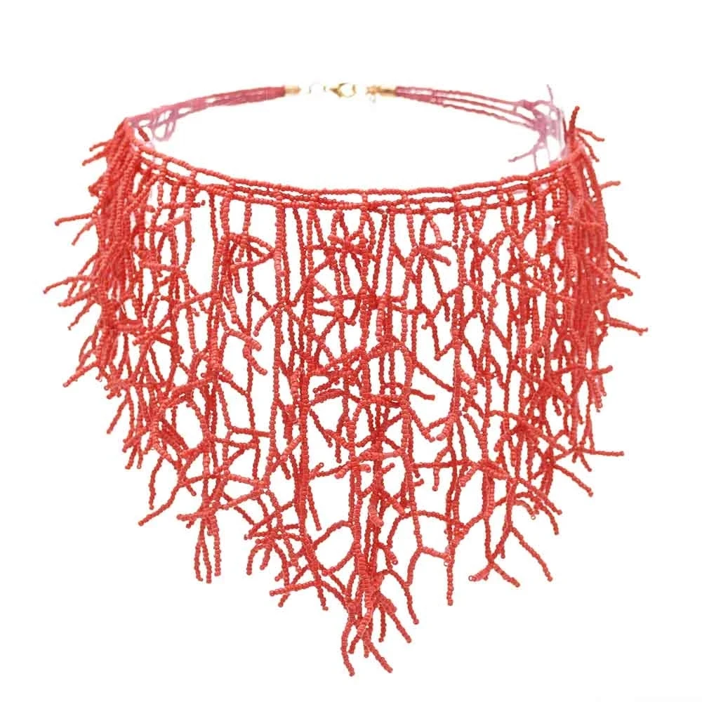 New Exaggerated Coral Necklaces for Women Boho White Red Acrylic Beaded Statement Choker Collar Necklaces Party Jewelry Gift