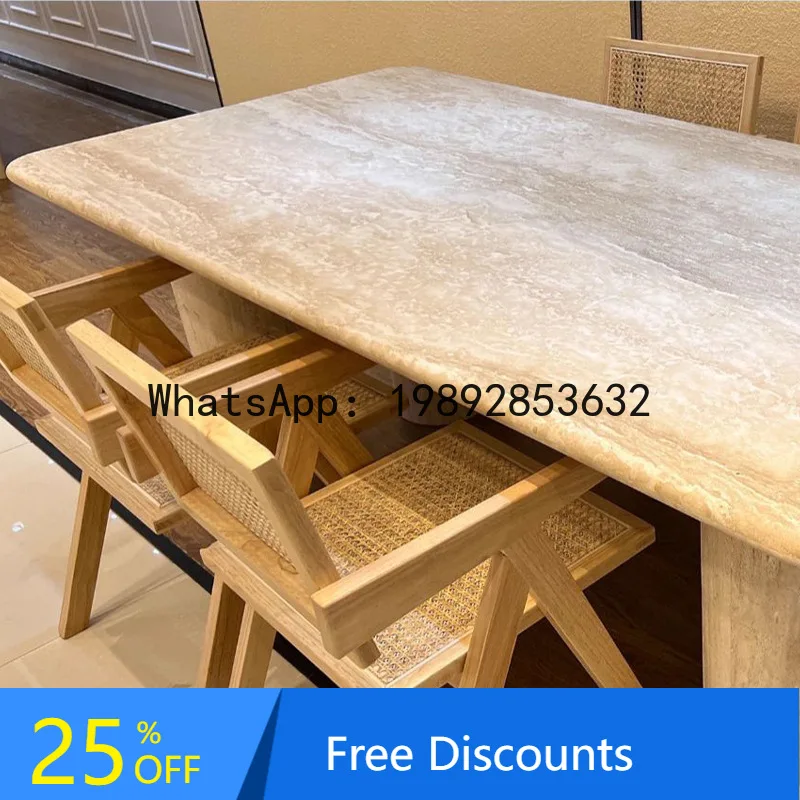 

Natural Travertine Dining Table Italian Minimalist Model Room Long Dining Table Factory Direct Supply
