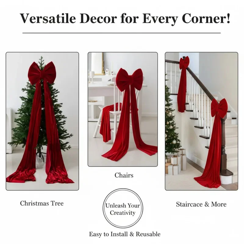 

Bow Pendant Dec25 Christmas Large Christmas Tree New Flocking Bow Decoration For Door Frame Wall Home Holiday Decor Gifts New