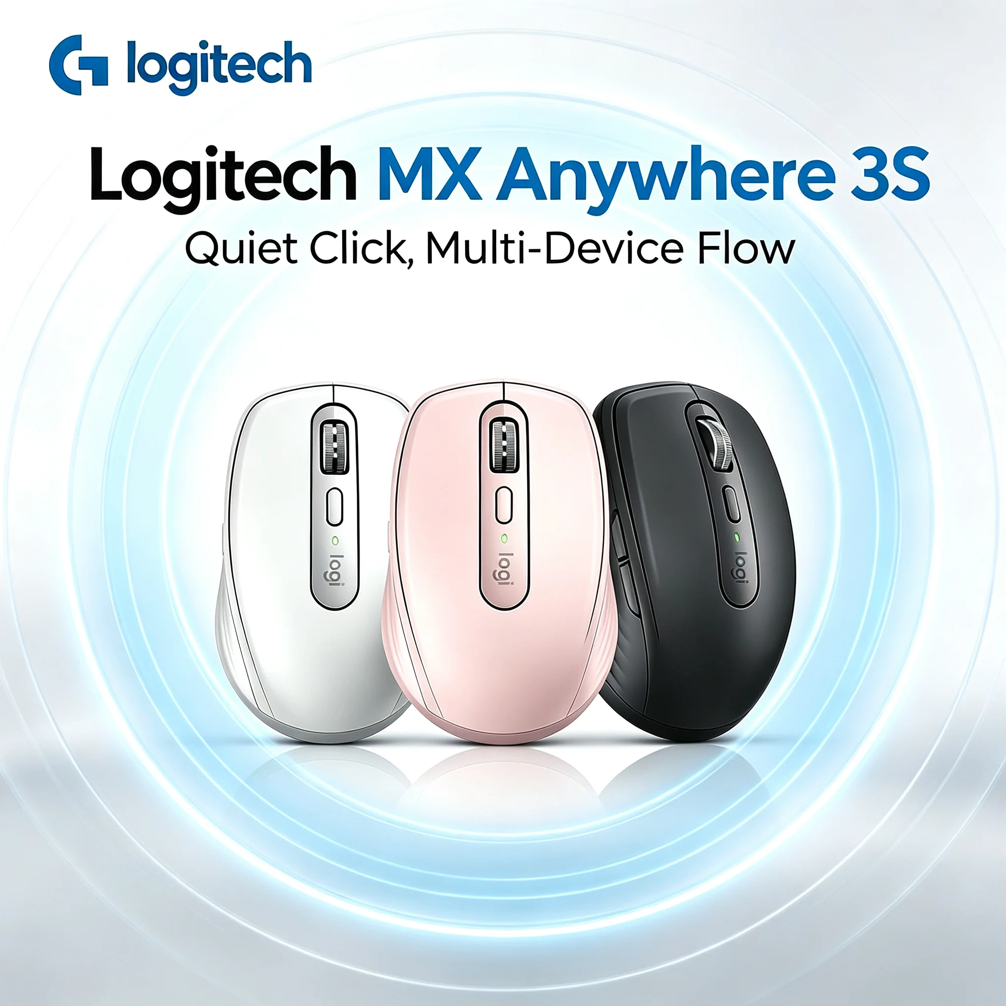 Logitech MX Anywhere 3S Wireless Travel Mouse, Smart Scroll, Silent Click, Compatible with Windows Mac OS