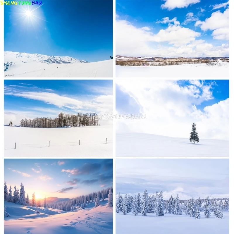 

Christmas Tree House With Colored Lights Photography Backdrops Prop Snow Landscape Mountain Winter Photo Studio Background KS-01