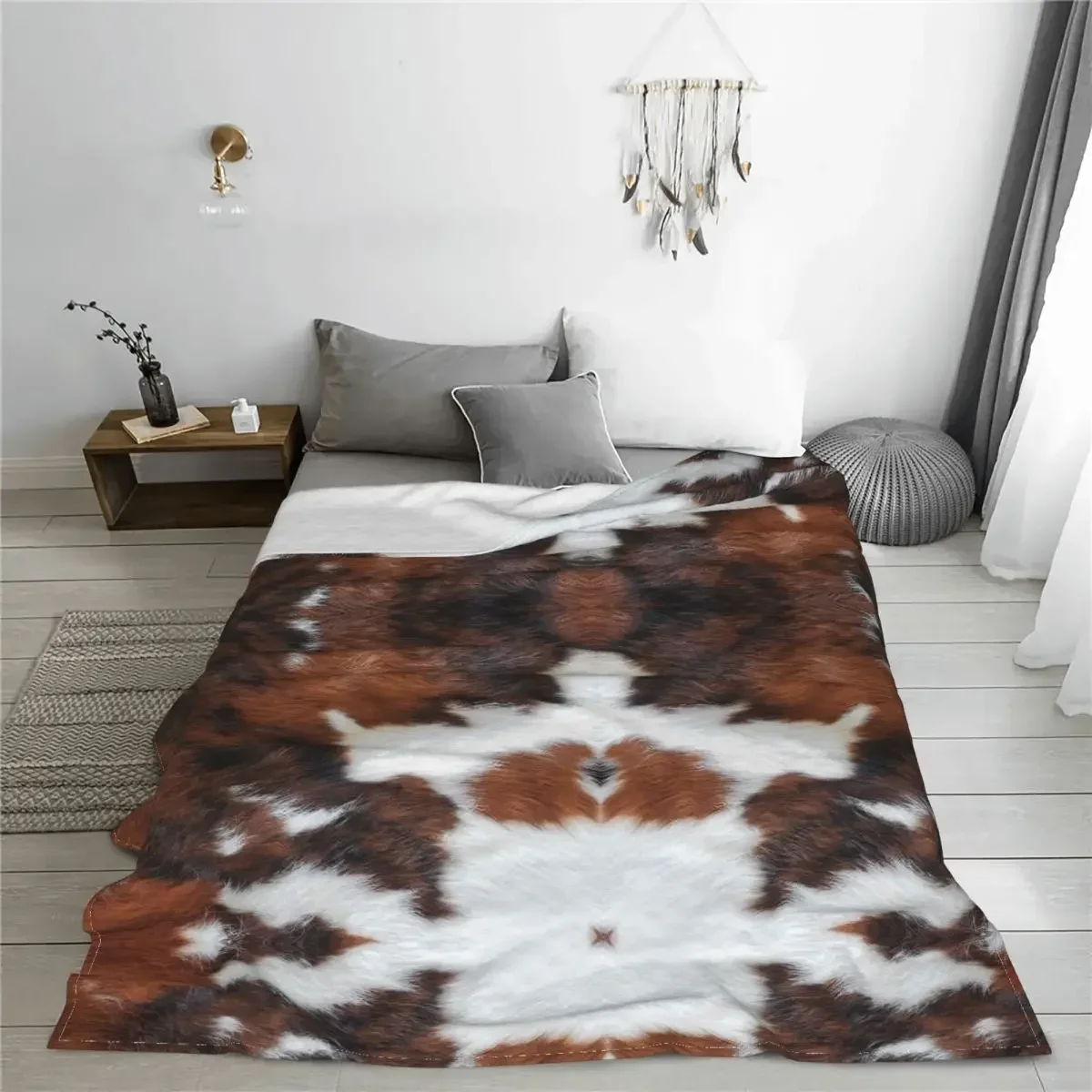 Cowhide Rodeo Fuzzy Blanket Animal Fur Skin Leather Texture Funny Throw Blankets for Sofa Bedding Lounge 150*130cm Queen King