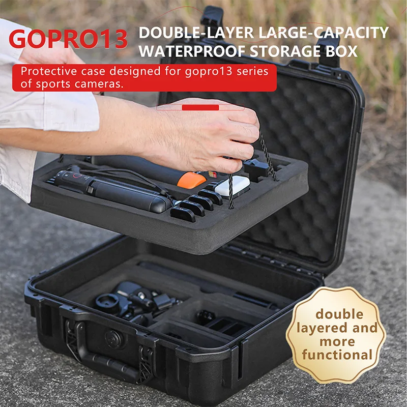 For GoPro Hero 13 12 11 10 9 Carrying Case 2-Layers Hard Waterproof Storage Box Large Capacity Camera Accessories Suitcase