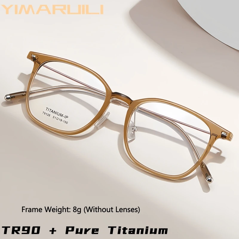 

YIMARUILI Ultra Light 8g Men and Women TR90 Pure Titanium Eyeglasses Frame Retro Square Flexible Optical Prescription Glasses 91