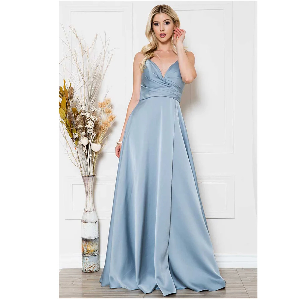 

LoveDoris Satin Bridesmaid Dress Slim Fitted Wedding Dress Backless Straps A-Line Prom Dress V-Neck Evening Dress